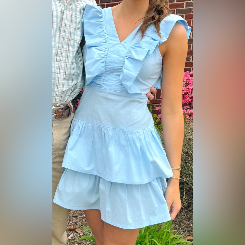 The pants store Light Blue Ruffled Sleeveless Dress